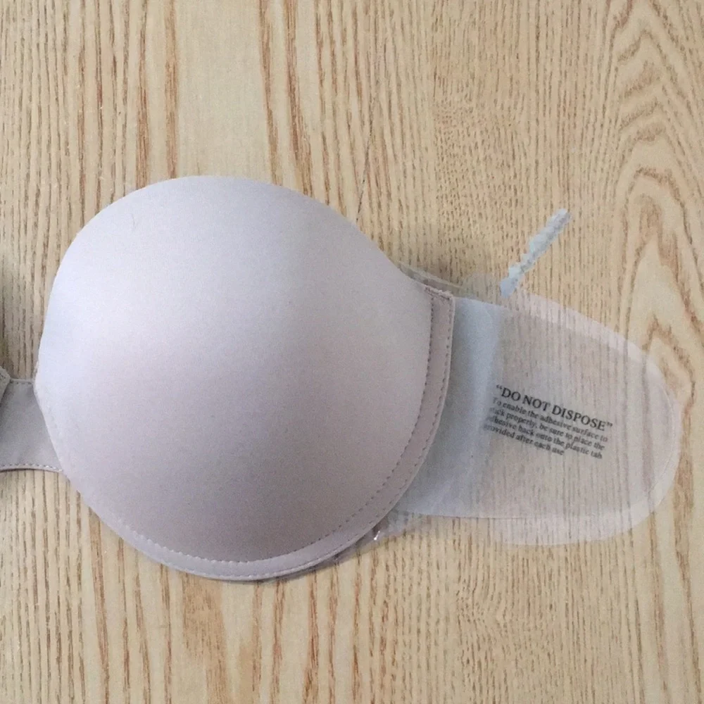 New Women’s Strapless Backless Padded Bra Light Beige Size C Cup Reusable
